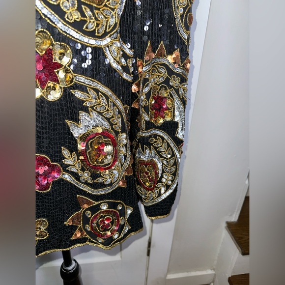 Vintage 100% Silk SCALA Black and Gold Sequin Women's Jacket - Picture 8 of 11